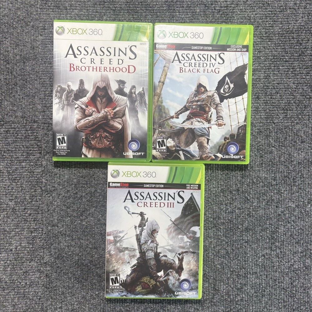 Lot Of Assassins Creed Xbox 360 Black Flag, III, Brotherhood Game Bundle